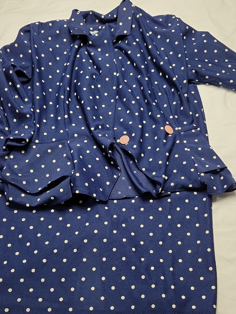 Vintagw Navy Blue Polka Dot 2 Piece
